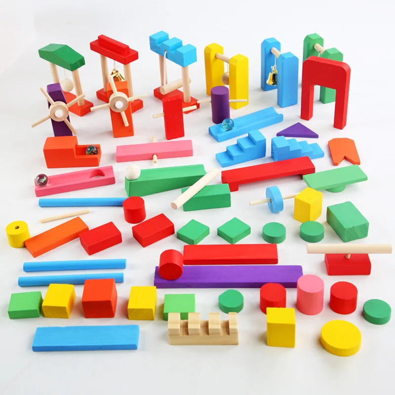 Board Game Monopoli - Montessori mainan Domino pelangi kayu, aksesoris
