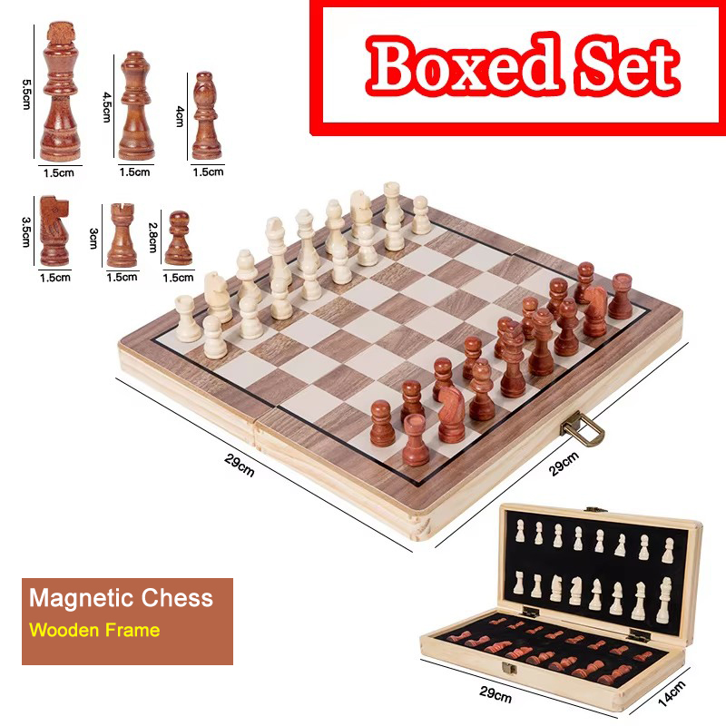 Board Game Yearbook - Set Catur lipat kayu magnetik, untuk